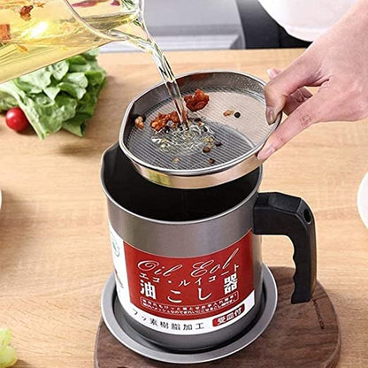 Premium 1.4L Cooking Oil Filter Pot | Reusable Stainless Steel Oil Strainer & Storage Container for Kitchen