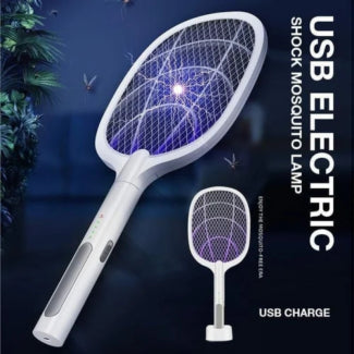 Premium USB Rechargeable Mosquito Racket with Stand | Electric Insect Killer Swatter Bat for Indoor & Outdoor Use
