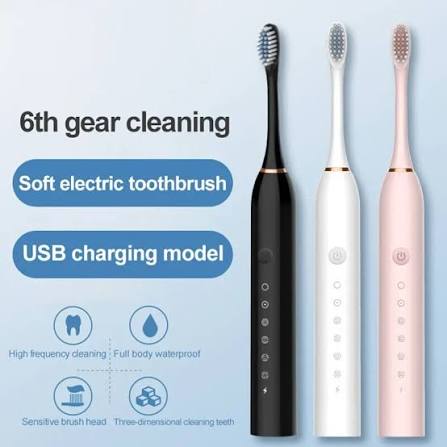 Premium Rechargeable Electric Toothbrush with 2 Extra Brush Heads | USB Charging 6-Mode Sonic Toothbrush for Deep Oral Cleaning