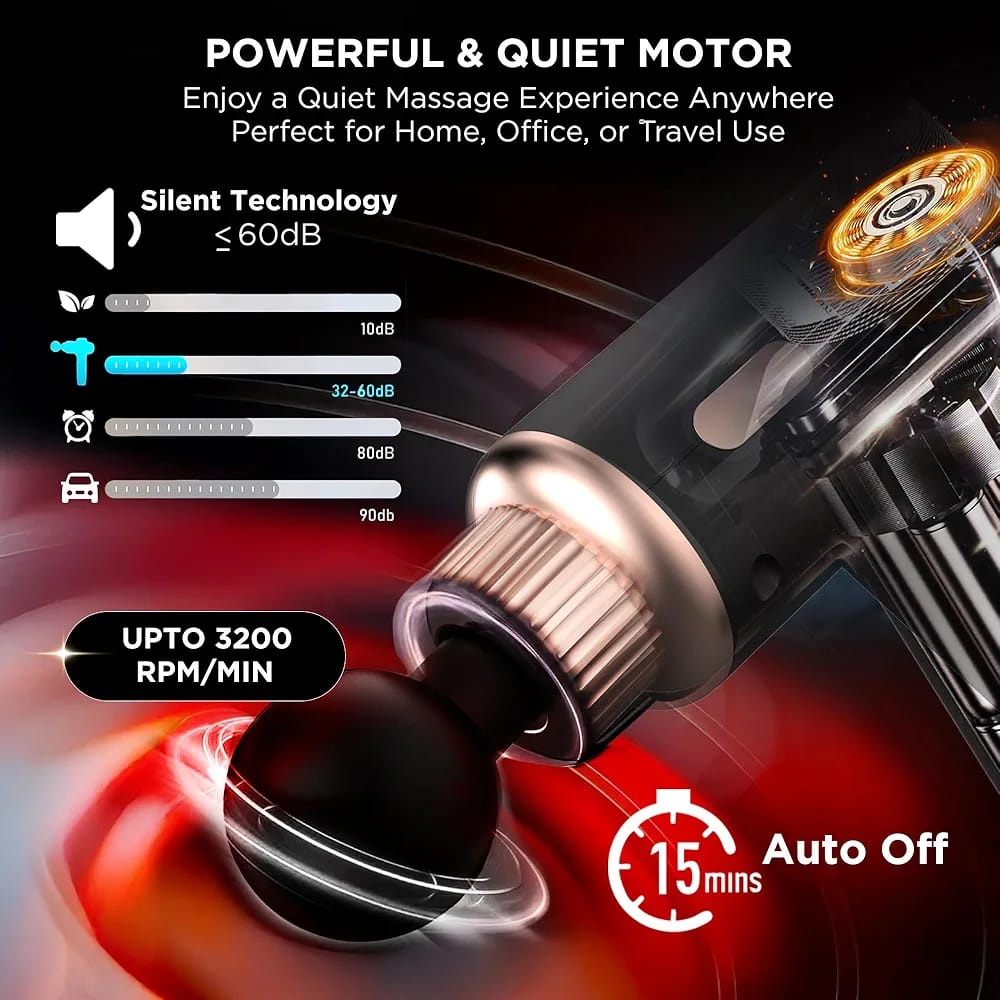Rechargeable Massage Gun | 3000mAh Battery | 4 Speed Levels | 4 Removable Heads Electric Full Body Massager