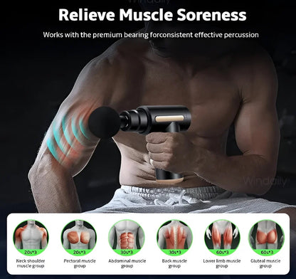 Rechargeable Massage Gun | 3000mAh Battery | 4 Speed Levels | 4 Removable Heads Electric Full Body Massager